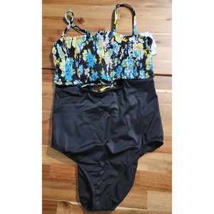NWT Beach Betty women's One Piece Swimsuit Black Multi colored Floral XL.